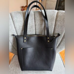 Portland Leather Black Pebbled Leather Zip Tote Bag